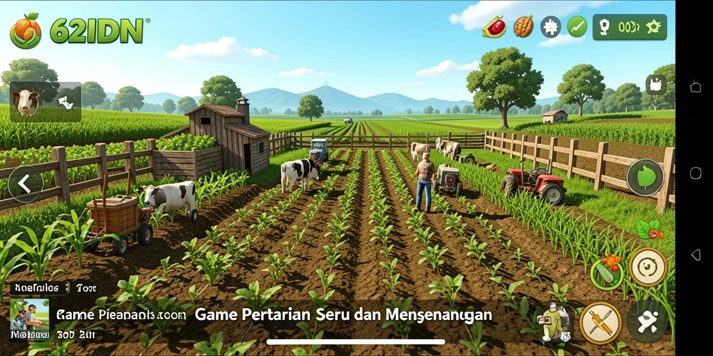 Tampilan screenshot gameplay 62IDN dengan aktivitas bertani yang menarik.