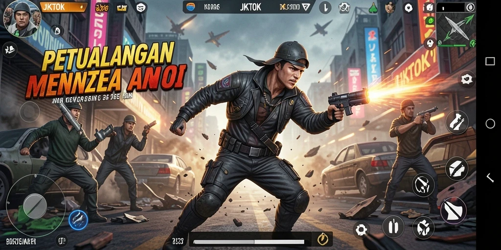 Screenshot gameplay JKTOK menampilkan aksi seru dan pertarungan mendebarkan.
