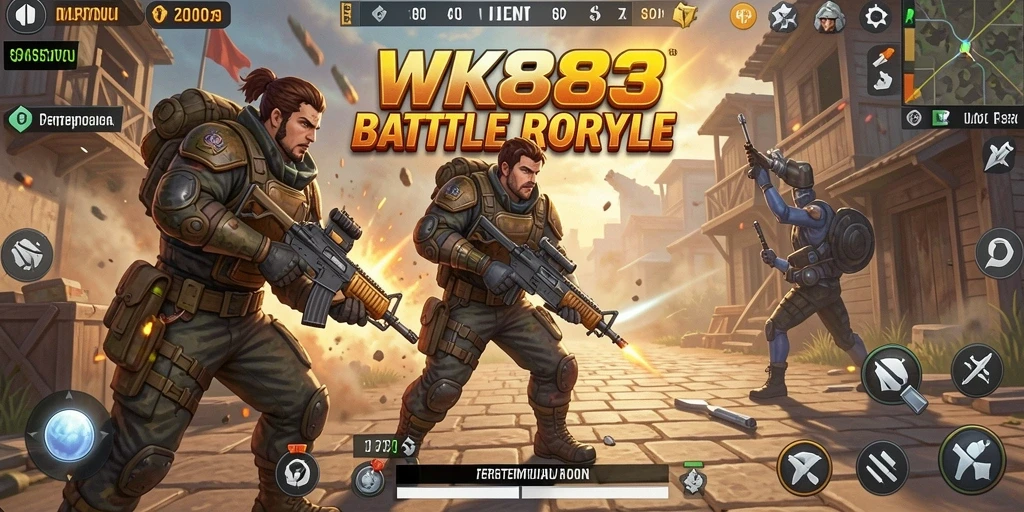 Screenshot gameplay WK888 menampilkan aksi pertempuran Battle Royale yang intens.